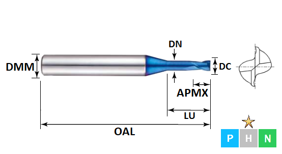 0.4mm 2 Flute (1.0mm Effective Length) Rib Processing Pulsar Blue Carbide Slot Drill